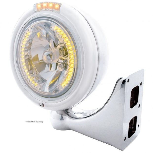 CHROME PB "CLASSIC" PB HEADLIGHT W/ AMBER DUAL FUNCTION SIGNAL LIGHT - 34 WHITE LED CRYSTAL HALOGEN