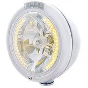 CHROME PB "CLASSIC" PB HEADLIGHT W/ AMBER DUAL FUNCTION SIGNAL LIGHT - 34 WHITE LED CRYSTAL HALOGEN