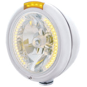 CHROME PB "CLASSIC" PB HEADLIGHT W/ AMBER DUAL FUNCTION SIGNAL LIGHT - 34 WHITE LED CRYSTAL HALOGEN