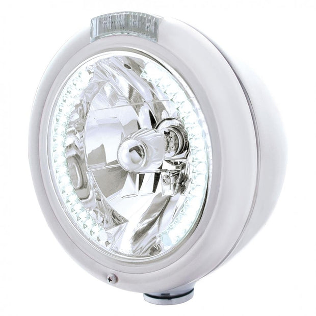 CHROME PB "CLASSIC" PB HEADLIGHT W/ AMBER DUAL FUNCTION SIGNAL LIGHT - 34 WHITE LED CRYSTAL HALOGEN