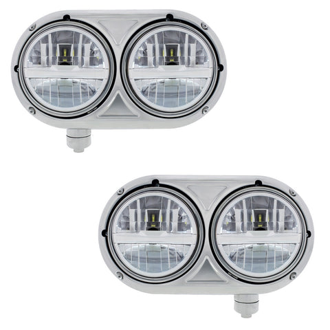 Dual 5 3/4" LED headlight with black cross bar & SS housing, R/H for Peterbilt 359
