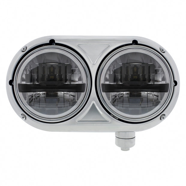 Dual 5 3/4" LED headlight with black cross bar & SS housing, R/H for Peterbilt 359