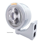 Stainless Steel Bullet Half Moon Headlight LED Projection Headlight & LED Turn Signal - Clear Lens