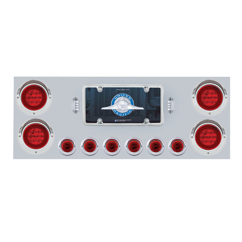 SS Rear Center Panel w/4X 21 LED 4" "GLO" Lights & 6X 9 LED 2" Lights & Visors -Red LED & Lens