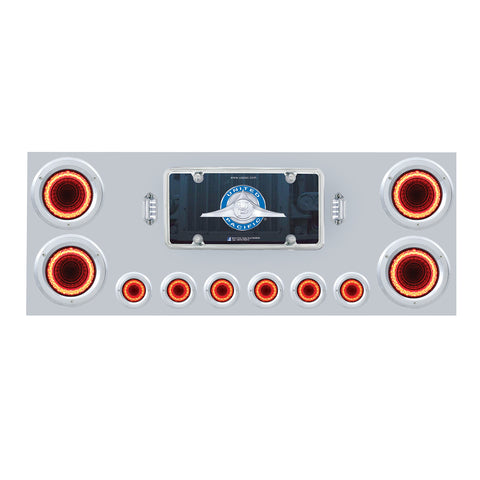 SS Rear Center Panel w/ Four 23 LED 4" Lights & Six 9 LED 2" Mirage Lights & Bezels - Red LED/Red Lens