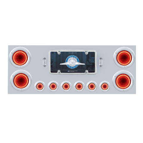 SS Rear Center Panel w/ Four 23 LED 4" Lights & Six 9 LED 2" Mirage Lights & Bezels - Red LED/Clear Lens