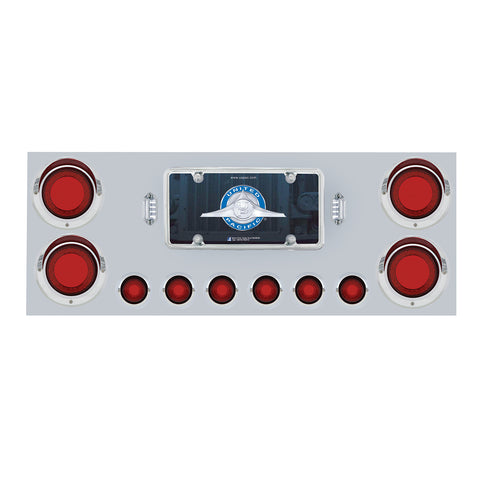 SS Rear Center Panel w/ Four 23 LED 4" Lights & Six 9 LED 2" Mirage Lights & Visors - Red LED/Red Lens