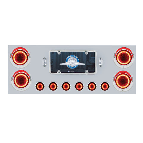 SS Rear Center Panel w/ Four 23 LED 4" Lights & Six 9 LED 2" Mirage Lights & Visors - Red LED/Red Lens