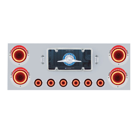 SS Rear Center Panel w/ Four 23 LED 4" Lights & Six 9 LED 2" Mirage Lights & Visors - Red LED/Clear Lens