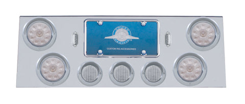 SS Rear Center Panel w/4X 10 LED 4" Lights & 3X 13 LED 2-1/2" Lights & Visors -Red LED/Clear Lens