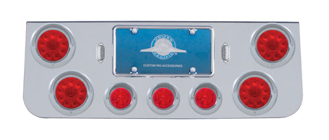 CR Rear Center Panel w/4X 10 LED 4" Lights & 3X 13 LED 2-1/2" Beehive Lights & Visors-Red LED & Lens