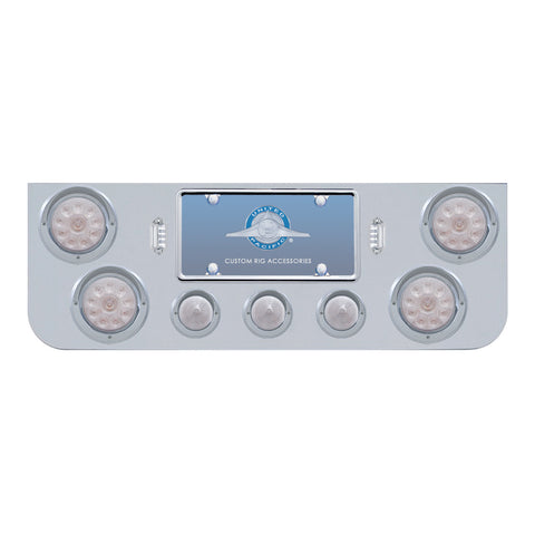 CR Rear Center Panel w/4X LED 4" Lights & 3X LED 2-1/2" Beehive Lights & Visors -Red LED/Clear Lens