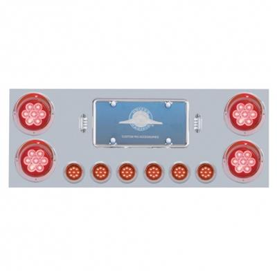 SS Rear Center Panel w/4X 7 LED 4" Refl. Lights & 6X 9 LED 2" Lights & Visors -Red LED & Lens