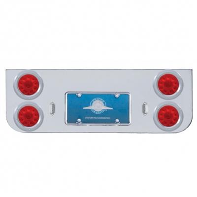 Chrome Rear Center Panel w/ Four 10 LED 4" Lights & Bezels - Red LED/Red Lens