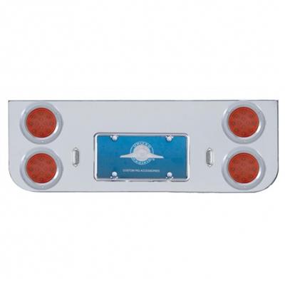 Chrome Rear Center Panel w/ Four 12 LED 4" Reflector Lights & Bezels - Red LED/Red Lens