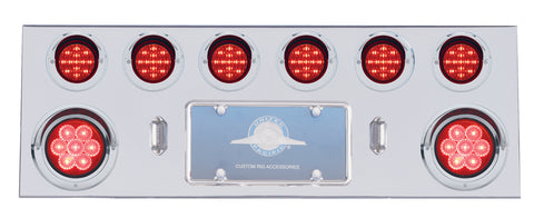 SS Rear Center Panel w/2X 7 LED 4" Refl. Light & 6X 13 LED 2-1/2" Light & Visor -Red LED & Lens