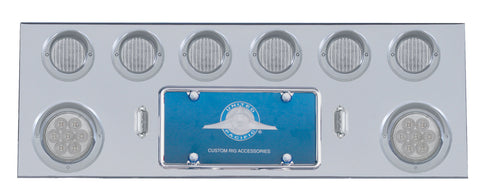 SS Rear Center Panel w/2X 7 LED 4" Refl. Light & 6X 13 LED 2-1/2" Light & Visor -Red LED/Clear Lens