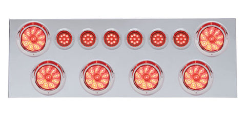 SS Rear Center Panel w/6X 10 LED 4" Lights & 6X 9 LED 2" Lights & Visors -Red LED & Lens