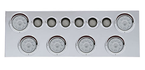 SS Rear Center Panel w/6X 10 LED 4" Lights & 6X 9 LED 2" Lights & Visors -Red LED/Clear Lens