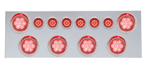 SS Rear Center Panel w/6X 7 LED 4" Refl. Lights & 6X 9 LED 2" Lights & Visors -Red LED & Lens