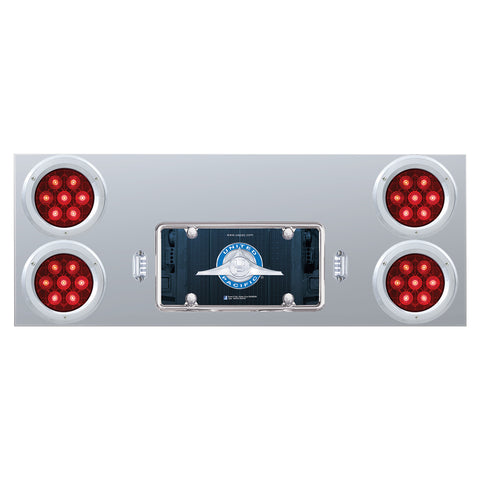 Stainless Rear Center Panel w/ Four 7 LED 4" Light & Bezel - Red LED/Red Lens - Competition Series