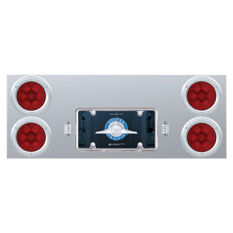 Stainless Rear Center Panel w/ Four 7 LED 4" Light & Bezel - Red LED/Red Lens - Competition Series