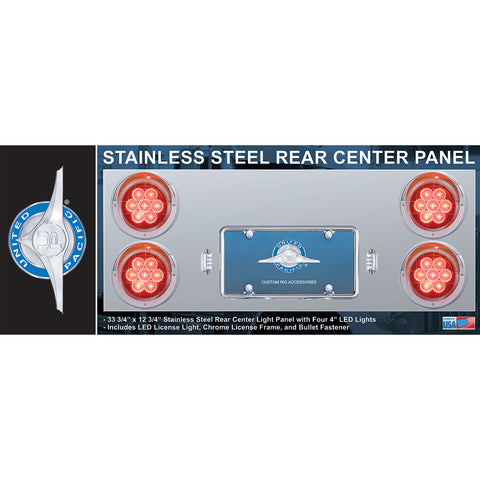 Stainless Rear Center Panel w/ Four 7 LED 4" Light & Bezel - Red LED/Red Lens - Competition Series