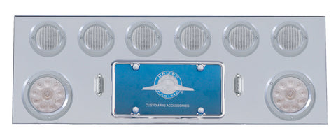 SS Rear Center Panel w/2X 10 LED 4" Lights & 6X 13 LED 2-1/2" Lights & Bezels -Red LED/Clear Lens