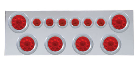 SS Rear Center Panel w/6X 10 LED 4" Lights & 6X 9 LED 2" Lights & Bezels -Red LED & Lens