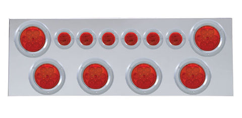 SS Rear Center Panel w/6X 7 LED 4" Refl. Lights & 6X 9 LED 2" Lights & Bezels -Red LED & Lens