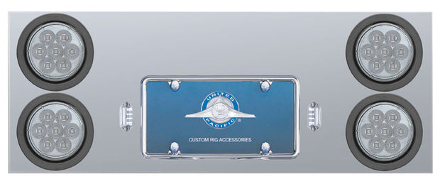 Stainless Rear Center Panel w/ Four 7 LED 4" Reflector Lights & Grommets - Red LED/Clear Lens
