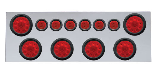 SS Rear Center Panel w/6X 10 LED 4" Lights & 6X 9 LED 2" Lights -Red LED & Lens