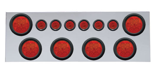 SS Rear Center Panel w/6X 7 LED 4" Reflector Lights & 6X 9 LED 2" Lights -Red LED & Lens