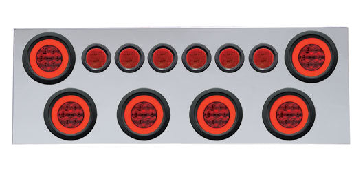 SS Rear Center Panel w/6X 21 LED 4" "GLO" Lights & 6X 9 LED 2" "GLO" Lights -Red LED & Lens