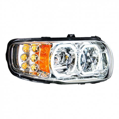 High Power 10 LED Chrome Headlight w/ LED Position Light & LED Turn Signal For 2008+ Peterbilt 388/389