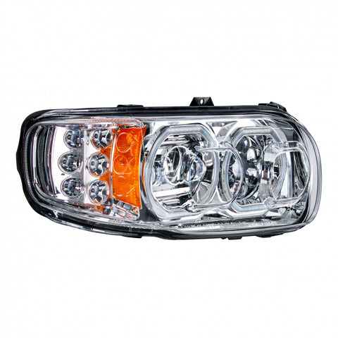 High Power 10 LED Chrome Headlight w/ LED Position Light & LED Turn Signal For 2008+ Peterbilt 388/389