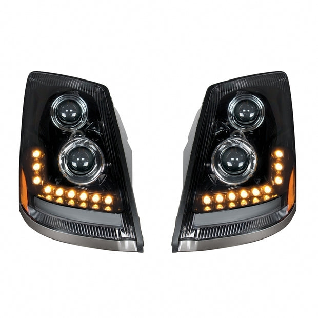 "Blackout" LED Headlight w/ LED Turn Signal & Position Light For 2004-17 Volvo VN/VNL