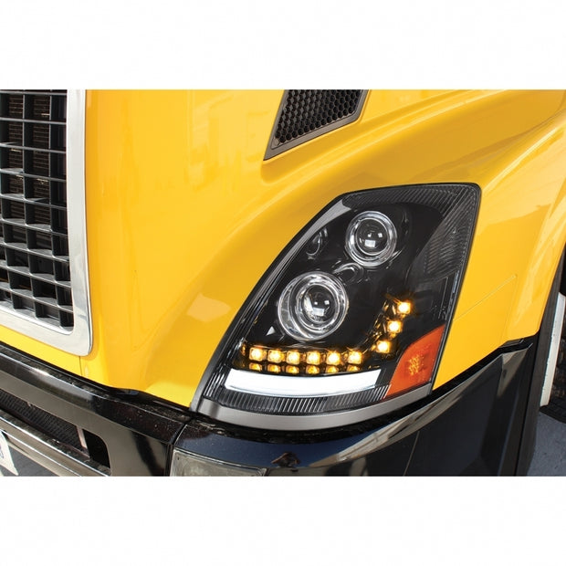 "Blackout" LED Headlight w/ LED Turn Signal & Position Light For 2004-17 Volvo VN/VNL