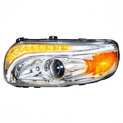 Chrome Projection Headlight w/ LED Position & LED Turn Signal For 2008+ Peterbilt 388/389