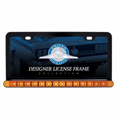 Black License Plate Frame w/ 14 LED 12" Light Bar - Amber LED/Amber Lens