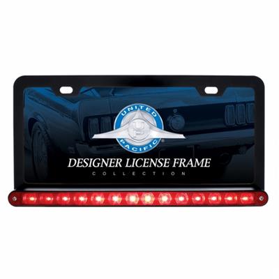 Black License Plate Frame w/ 14 LED 12" Light Bar - Red LED/Red Lens