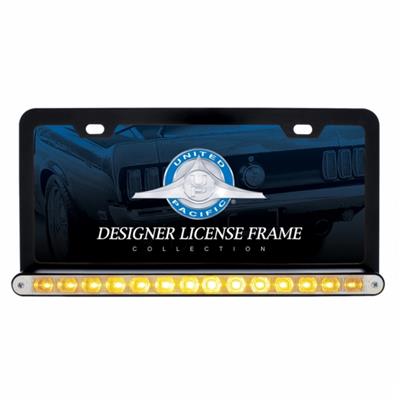 Black License Plate Frame w/ 14 LED 12" Light Bar - Amber LED/Clear Lens