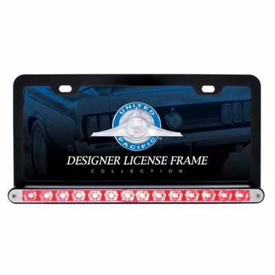 Black License Plate Frame w/ 14 LED 12" Light Bar - Red LED/Clear Lens