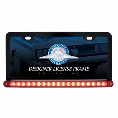 Black License Plate Frame w/ 19 LED 12" Reflector Light Bar - Red LED/Red Lens