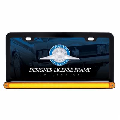 Black License Plate Frame w/ 24 LED 12" GLO Light Bar - Amber LED/Amber Lens