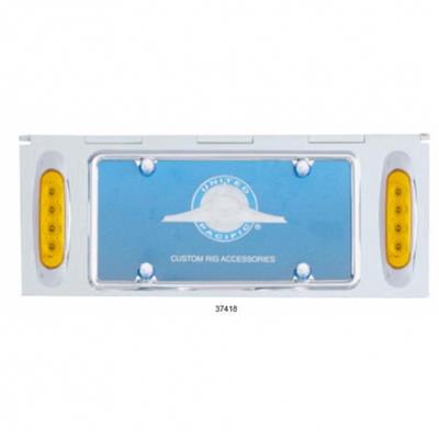 Stainless 1 License Plate Holder w/ Two 4 LED Reflector Lights - Amber LED/Amber Lens