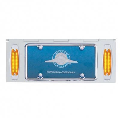 Stainless 1 License Plate Holder w/ Two 12 LED Rectangular Lights - Amber LED/Amber Lens