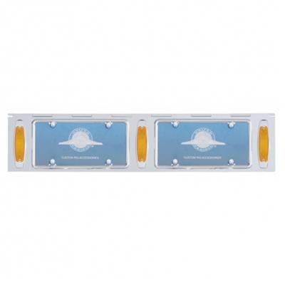 Stainless 2 License Plate Holder w/ Three 12 LED Rectangular Lights - Amber LED/Amber Lens