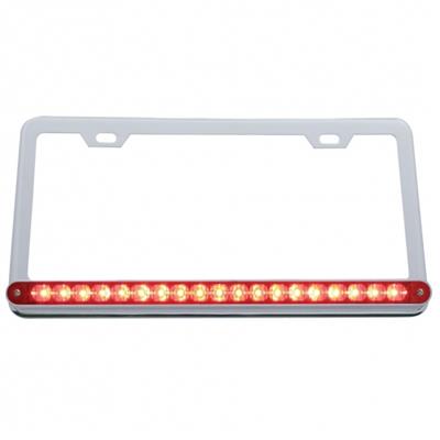 Chrome License Plate Frame w/ 19 LED 12" Reflector Light Bar - Red LED/Red Lens
