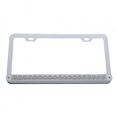 Chrome License Plate Frame w/ 19 LED 12" Reflector Light Bar - Amber LED/Clear Lens